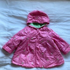 Girls rain jacket  12 to 24 month pink green frogs